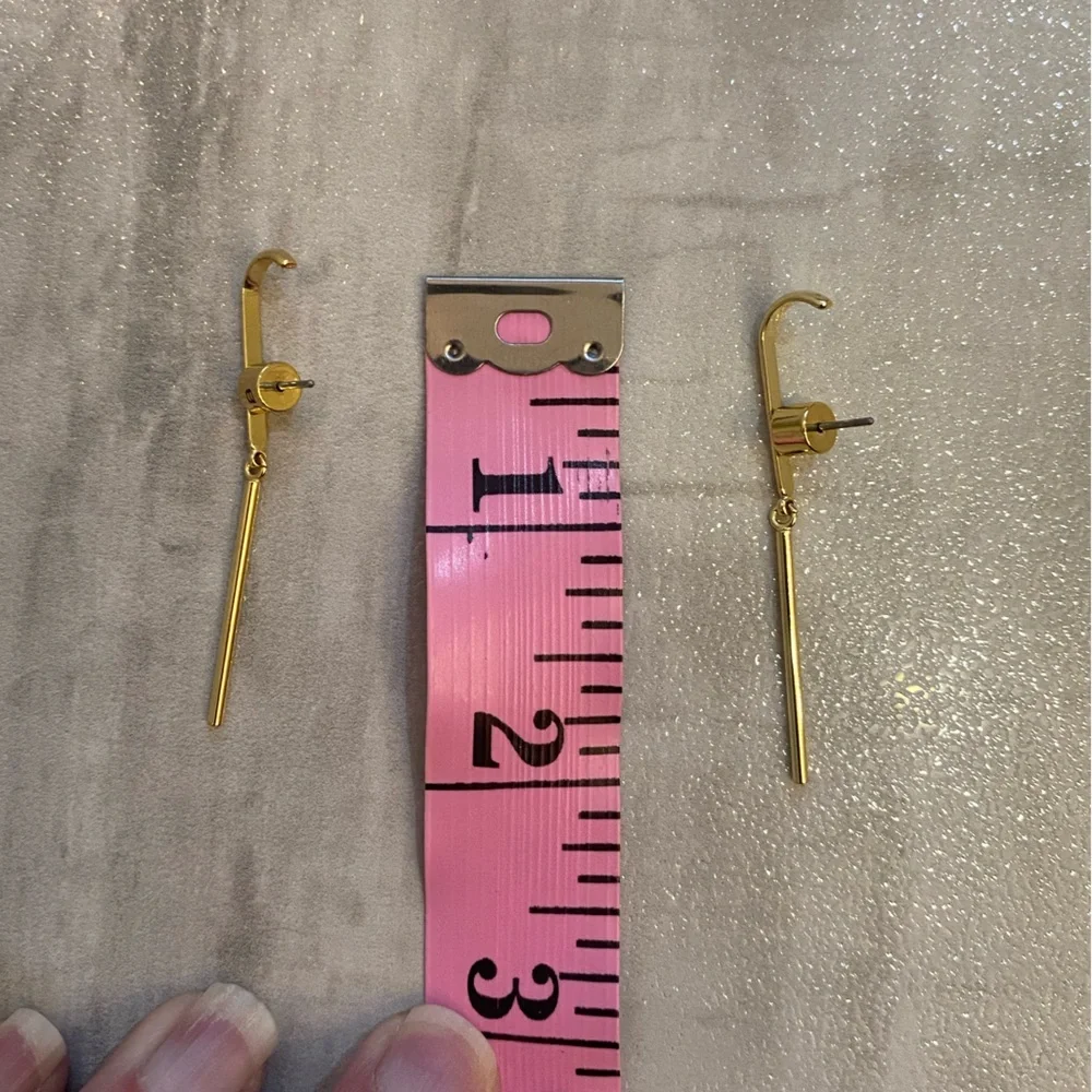 Gold Tone Cuffed Straight Dangling Bar Earrings for Pierced Ears